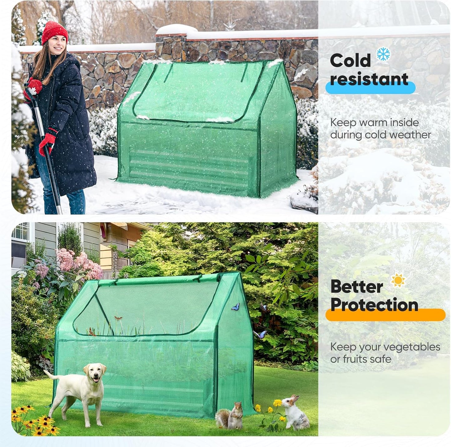 Quictent Raised Garden Bed with Cover Outdoor Galvanized Steel Planter Box Kit with Greenhouse Large Zipper Window Dual Use, 20pcs T-Type Tags & 1 Pair of Gloves Included 4x2.6x1 FT (Green)