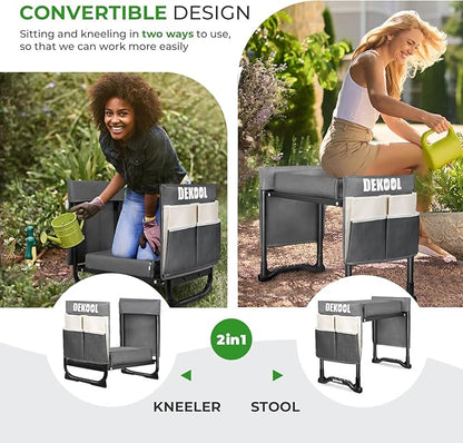 Garden Kneeler and Seat with Upgraded Wide & 3" Thick Kneeling Pad, Heavy Duty Garden Stool with 2 Large Tool Bags, Portable Bench for Planting, Weeding, Gardening Gifts for Women, Men, Seniors