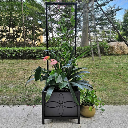 Zhongma 15.75 x 15.75 x 55 in Raised Garden Bed with Trellis,Heavy Duty Plant Box for Climbing Plants with Drainage Hole, Metal Lattice Planter Gardon Box with Inner Fabric Liners.