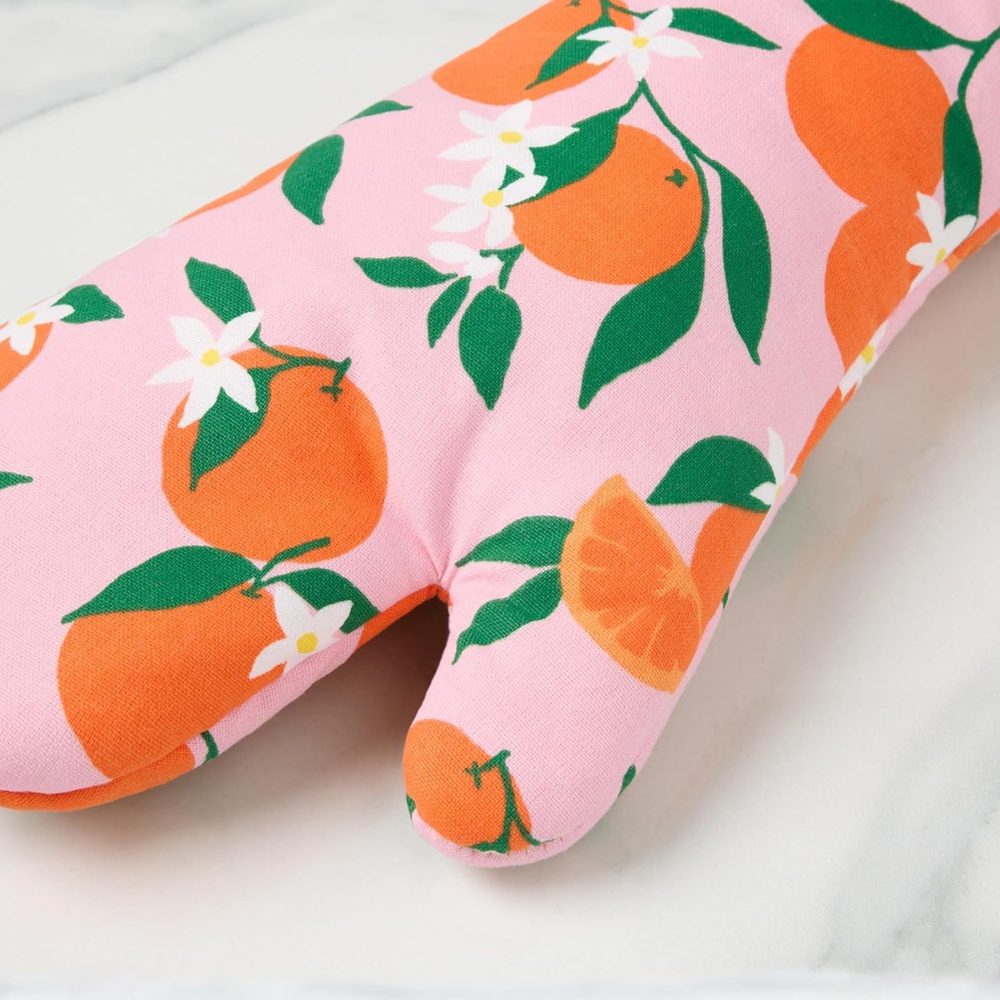 kate spade new york Squeeze The Day Oven Mitt 2-Pack Set, Heat Resistant, 100% Cotton, Orange/Pink, 7"x13"
