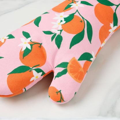 kate spade new york Squeeze The Day Oven Mitt 2-Pack Set, Heat Resistant, 100% Cotton, Orange/Pink, 7"x13"