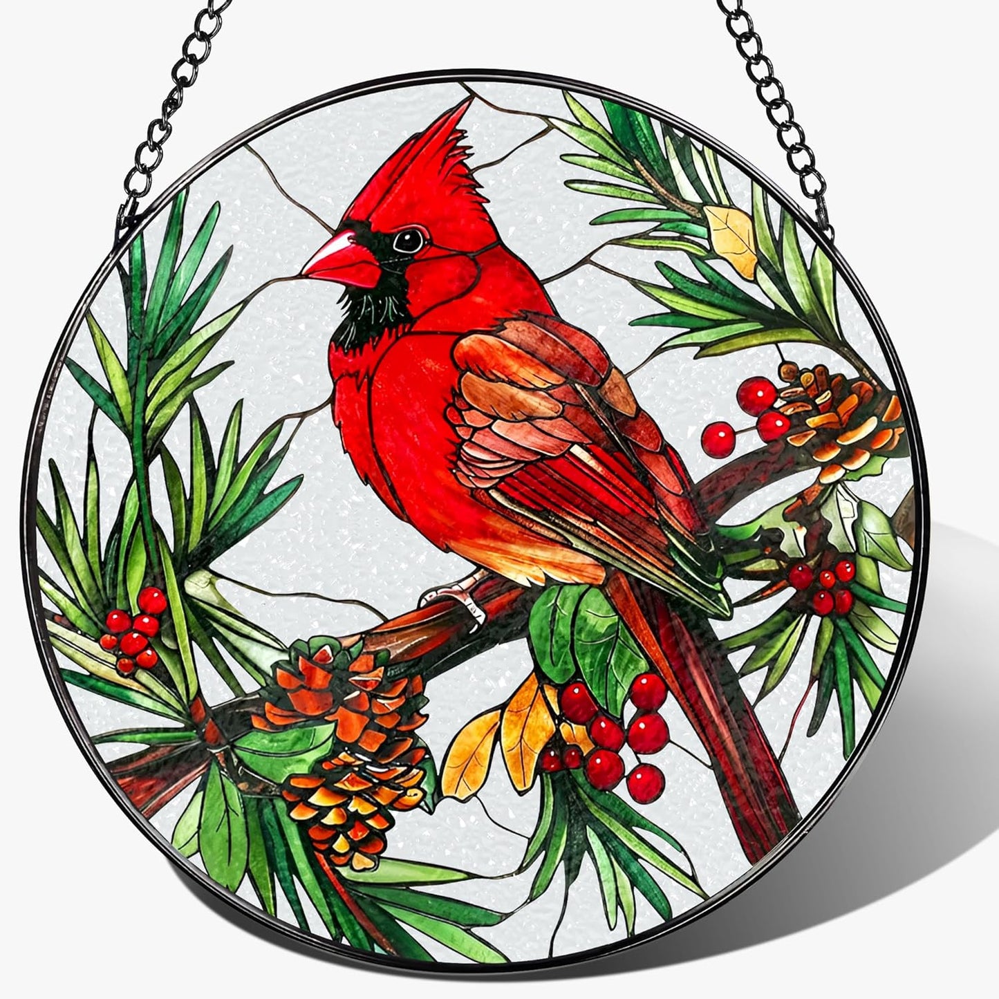 Stained Glass Window Hanging, 8 Inch Cardinal Sun Catcher, Stained Glass Decor, Suncatchers for Windows Hanging, Cardinal Window Decor, Gift for Bird Lovers, Gifts for Mom Grandma