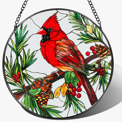 Stained Glass Window Hanging, 8 Inch Cardinal Sun Catcher, Stained Glass Decor, Suncatchers for Windows Hanging, Cardinal Window Decor, Gift for Bird Lovers, Gifts for Mom Grandma