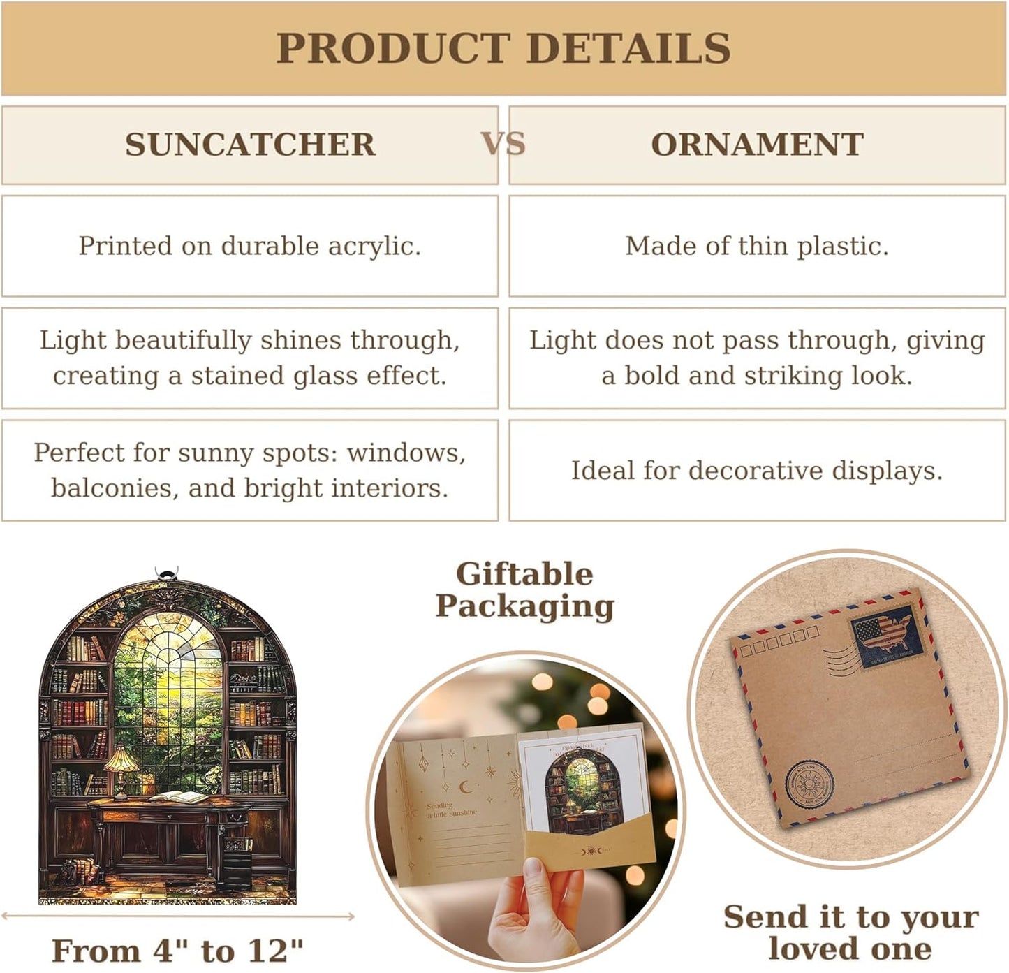 Library Books Bookish Acrylic Suncatcher Stained Glass Effect Window Car Hanging Christmas Ornament Indoor Outdoor Decor Garden Bookworm Sun Catcher Book Lover for Women Mom Grandma