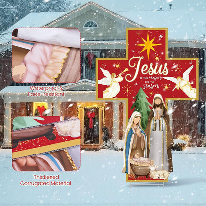 Aneco 47.2 Inch Large Christmas Holy Nativity Yard Sign Jesus is The Reason for The Season Lawn Signs with Metal Stakes Religious Christian Inspirational Decor for Xmas Outdoor Holy Family Garden