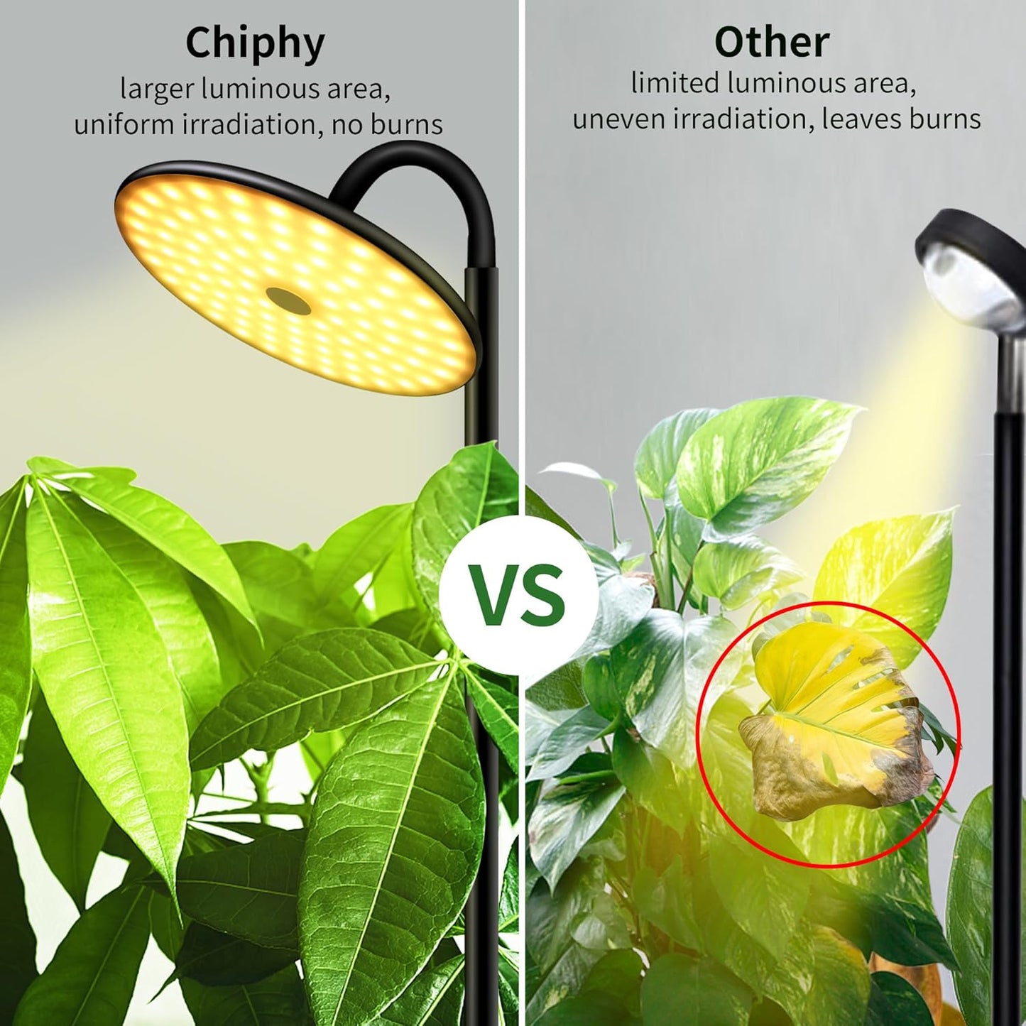 chiphy Grow Lamp, 40W Full Spectrum Grow Lights for Indoor Plants, 4H/8H/12H Timer, 2300K-6500K, 10 Dimmable Levels, 76''Height Adjustable, Remote Control, Ideal for Large Tall Plants