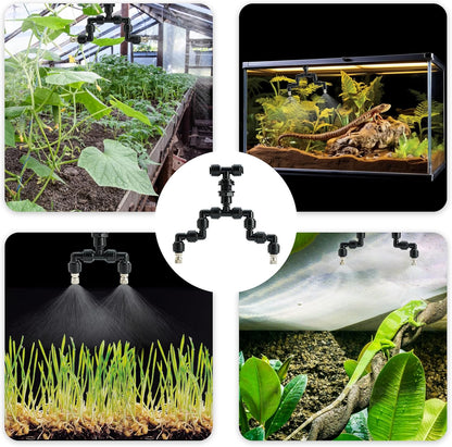 Reptile Terrarium Misting Nozzle 360 Degree Adjustable Reptile Fogger Mist Sprinkler, Dual-Head Black Misting Spray Nozzles for Aquarium Rainforest