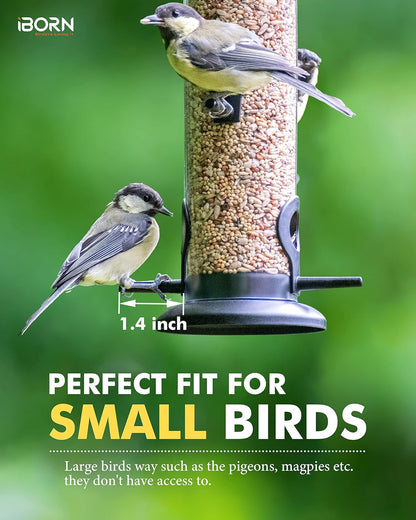iBorn Metal Bird Feeder Hanging Wild Bird Seed Feeder for Mix Seed Blends Heavy Duty All Metal Black Finish,14 Inch 6 Port,Pack of 2