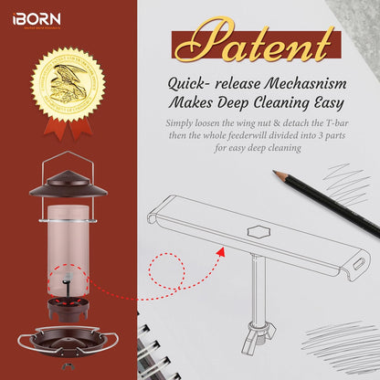 iBorn Bird Feeder Metal Squirrel Chew-Proof Bird Feeders for Outdoors Hanging for Cardinal Outside, Holds 1.5LB Seed with 3 Perchs, Bronze (Seed is not Included)