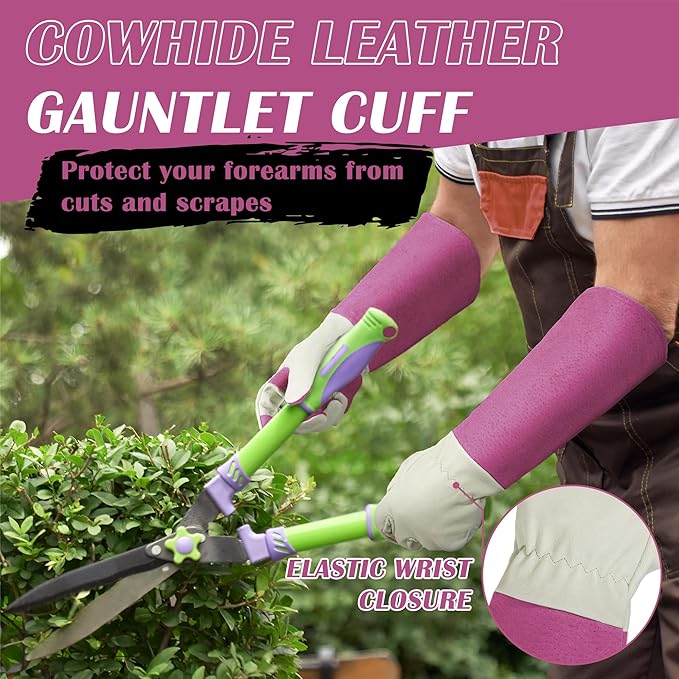 HANDLANDY Rose Pruning Gardening Gloves for Men & Women, Thornproof Long Gauntlet Gloves, Pigskin Leather - Breathable & Durability (Large)
