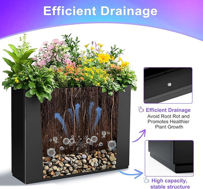 Tall Metal Planter, 9" W x 26" H Large Rectangular Planter Box for Outdoor or Indoor, All-Weather Durable Plant Box with Drainage Holes & Removable Shelf for Patio, Porch, Garden, Trees, Flowers