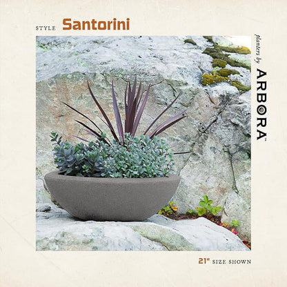 ARBORA 26" Santorini Bowl Polyresin Indoor and Outdoor Planter with Stone Blend Concrete Gray Finish - Durable, Weatherproof, Lightweight, Large Plant Pot for Patio, Garden, Deck, Entryway