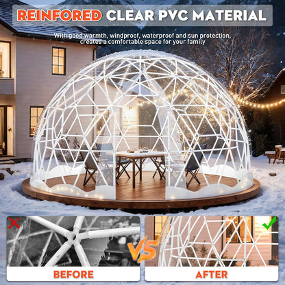 Garden Dome Bubble Tent House Outdoor, Upgraded Geodesic Dome Greenhouse with Transparent PVC Cover, Weatherproof Greenhouse Suitable for Patio (WHITE-12FT)