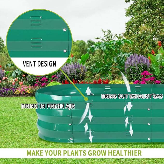GADI Raised Garden Bed Kit for Vegetables Flower Galvanized Metal Planter Boxs Designed for Easy DIY and Cleaning Not Twist Or Rot (Green)