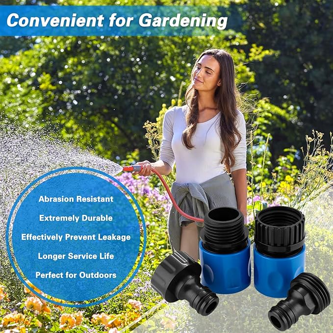 16 Pieces Garden Hose Quick Connect Fittings 3/4 Inch Plastic Water Hose Quick Connect Male and Female Water Hose End Adapters with 10 Pieces Rubber Washer (Blue)