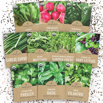 Organic Window Sill Seeds Variety Pack - 10 Individual Packs - 2025 Season - Basil, Cilantro, Pink Beauty Radish and More! for Indoor & Outdoor Planting (Non-GMO, Certified Organic)
