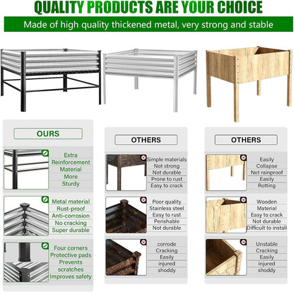 Doniks Raised Garden Bed with Legs, 48×48×32in Large Outdoor Metal Galvanized Garden Planting Box,1000lb Capacity for Vegetables Lawn Green Flowers, Fruits, Terrace
