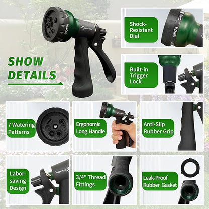 AUTOMAN Garden Hose Nozzle, Water Sprayer Nozzle with 7 Adjustable Watering Patterns,Slip Resistant Nozzle for Plants,Lawn,Washing Cars,Window Cleaning,Showering Pets & Outdoor Fun.