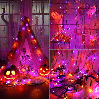 Brizled Purple & Orange Halloween Lights, 95.14ft 240 LED Halloween String Lights Connectable with Timer, 8 Modes Outdoor Orange Light, Plugin Mini Light Waterproof for Outside Spooky Decoration
