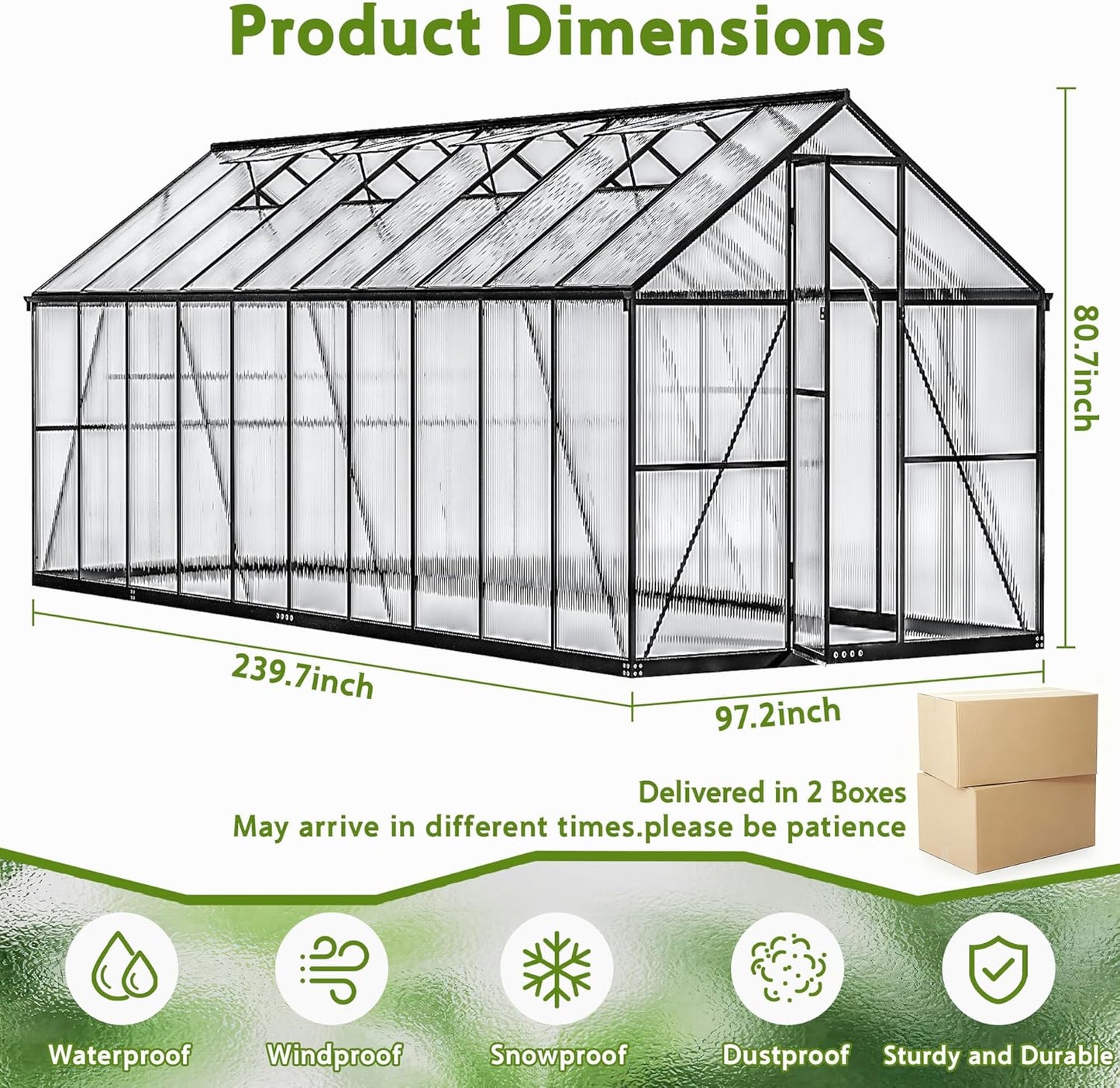 Wanan 20x8FT Greenhouses for Outdoors, Quick Assembly Polycarbonate Green House with UV Protection, Heavy Duty Windproof Aluminum Frame, Adjustable Roof Vent for Backyard or Outdoor Garden Use
