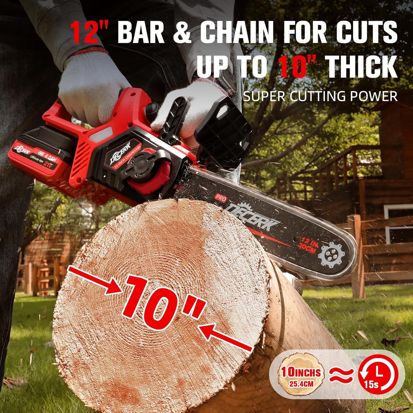 Chainsaw Cordless, 12 Inch Electric Chain Saw with 21V Battery Powered, Handheld Brushless Chainsaws with Tool-free Chain Tension & Auto Lubrication for Tree, Wood Cutting, Courtyard, Household