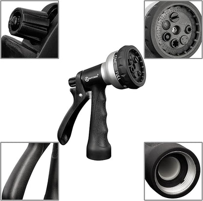AUTOMAN-Garden-Hose-Nozzle, ABS Water Spray Nozzle, 7 Adjustable Watering Patterns, Slip Resistant for Watering Plants, Lawn& Garden, Washing Cars, Cleaning, Showering Pets & Outdoor Fun.Silver Color