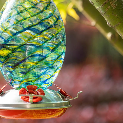 Muse Garden Glass Humming Bird Feeders for Outdoors - 27OZ Blown Glass Hummingbird Feeder - Unique Gift for Mom Women Grandparents, Outdoors Hanging Garden Decor, Ant Moat & Brush, Beach Mermaid