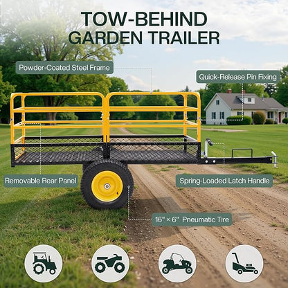 Jocisland Heavy Duty Garden Utility Trailer, 1500 Lbs 20 Cu.Ft ATV UTV Trailer Tow Behind Dump Cart with Removable Sides and Convenient Handle, Yard Lawn Mower Cart for Tractor