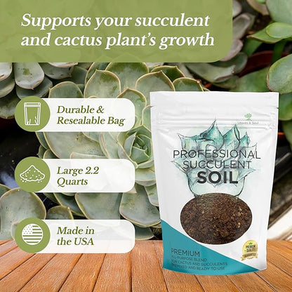 Succulent Soil Premium All Purpose Blend | Large 2.2 Quarts | Pre-Mixed Ready to Use for Cactus and Succulents | Canadian Peat, Course Sand, Pinebark | Made in USA