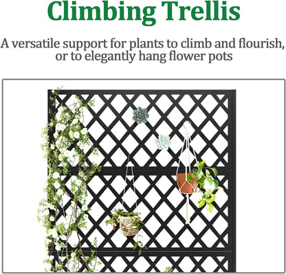 Metal Raised Garden Bed with Trellis and Wheels, 2 in 1 Trellis with Planter Box & Privacy Screen for Climbing Plants, Outdoor Standing Flower Beds with Drainage Holes, 47.2''L×15.7''W×70.9''H, Black