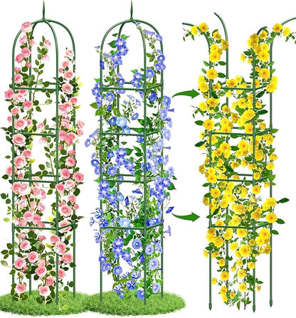 Garden Obelisk Trellis for Climbing Plants, 6FT Garden Obelisk Rustproof PE Coated Metal Potted Plant Climbing Support, Thickened Tube Plant Tower Trellis for Clematis Vine Support Indoor (2 Pack)