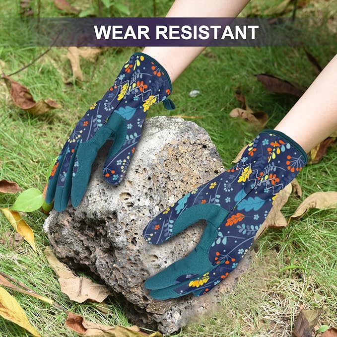 Womens Gardening Weeding Working Gloves, Leather Garden Glove for Women Thorn Proof No Stab for Digging, Planting,Pruning