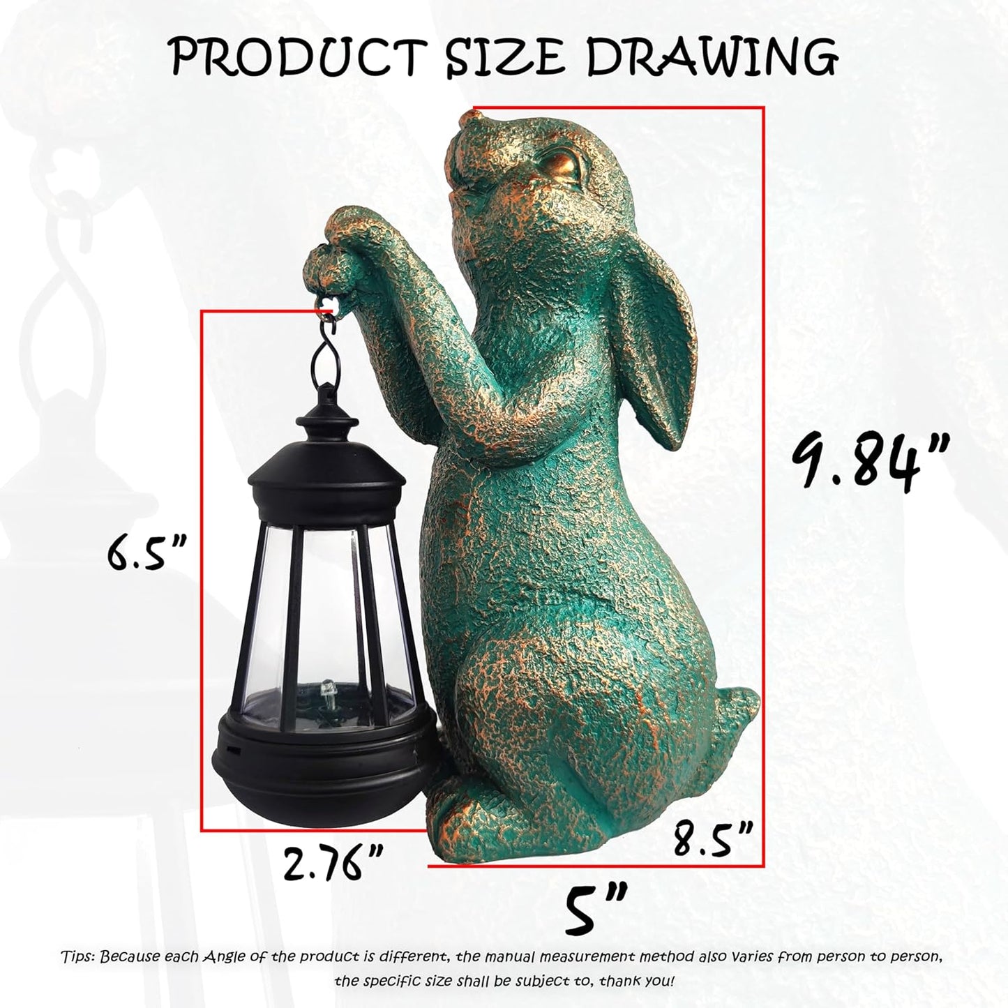 Rabbit Garden Statue Outdoor Décor with Solar Lights Lantern,Rabbit Solar Light Figurines Outside Decorations for Yard，Lawn, Patio, Balcony, Unique Housewarming Gifts