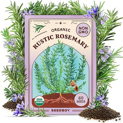 Seedboy Organic Rosemary Seeds for Planting Indoor and Outdoor, Non-GMO and USDA Certified Herb Seed Packet for Hydroponic Garden Indoor or Planting Outdoors (Rosemary)