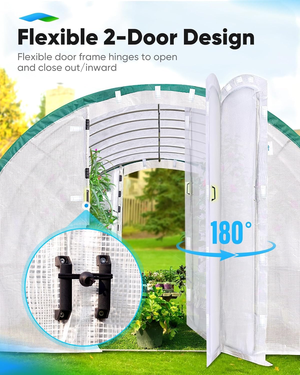 Quictent Premium Greenhouse Swing Door Large Walk-in Green Houses for Outdoors, Upgraded Tunnel Hoop House Frame and Cover for Outside Garden Plant, 2 Swing Door 8 Screen Window, 20x10x6.6 FT, White