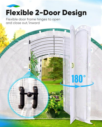 Quictent Premium Greenhouse Swing Door Large Walk-in Green Houses for Outdoors, Upgraded Tunnel Hoop House Frame and Cover for Outside Garden Plant, 2 Swing Door 8 Screen Window, 20x10x6.6 FT, White