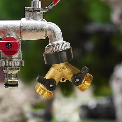 Uptotop Brass Garden Hose Splitter 2 way Heavy Duty, 2 Pack Brass Hose Y Splitter 2 Valves, Y Connector with 4 Extra Rubber Washers