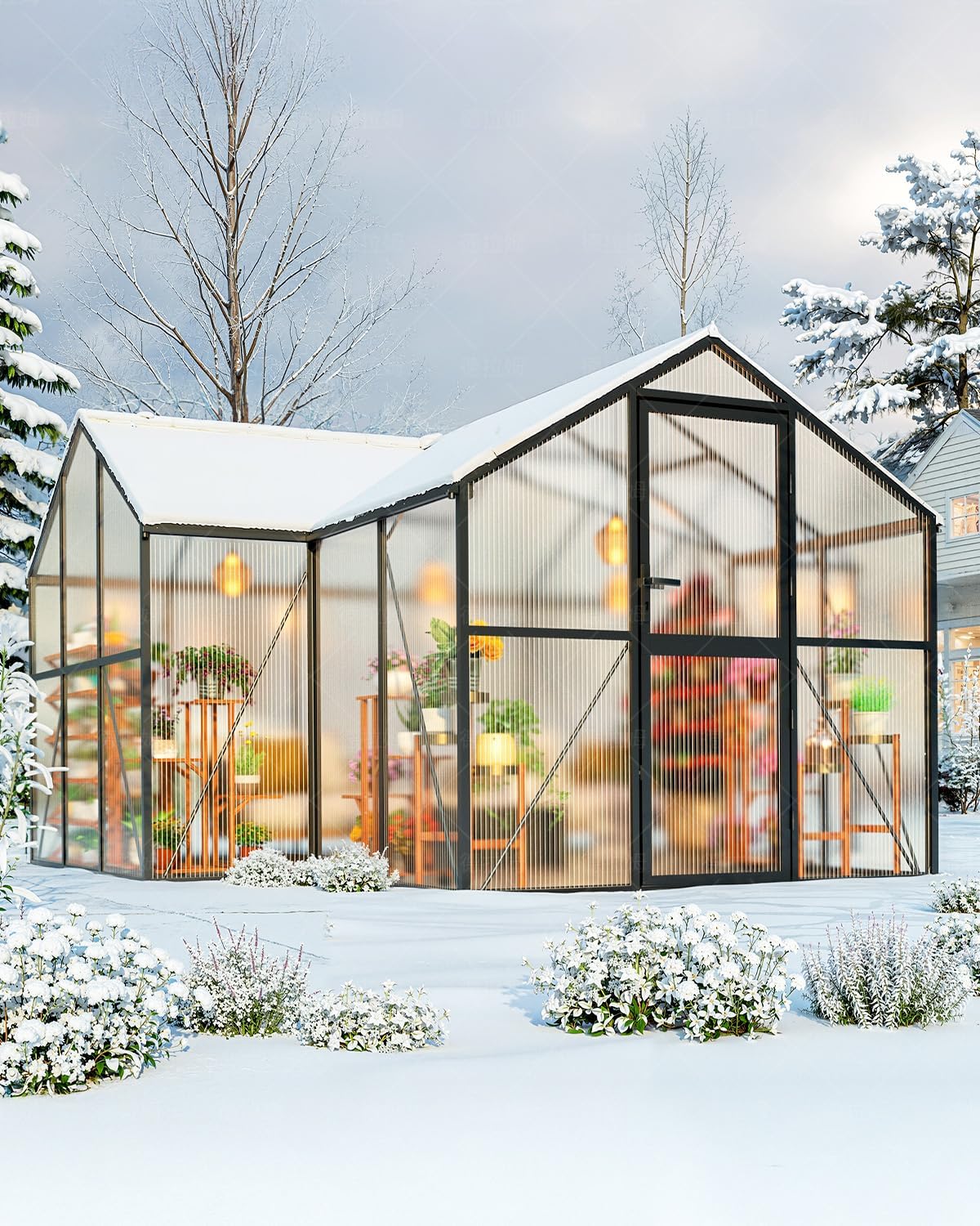 T-Shape Greenhouses, Polycarbonate Green House with UV Protection, Heavy Duty Greenhouse with Windproof Aluminum Frame, Roof Vent & Quick-Install Design for Backyard or Garden Use