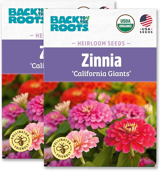 Back to The Roots 100% Organic Heirloom Seeds - Giant Zinnia Flowers Value Pack (420mg Total)