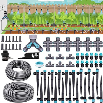 230FT Drip Irrigation System, Quick-Connect Automatic Garden Watering Misting System, with 1/2 inch and 1/4 inch Distribution Tubing, Drip Irrigation Kit for Lawn, Greenhouse, Patio