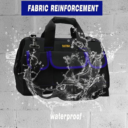 FASTECH 22 Inch Tools Bag, Waterproof Wide Mouth Tool Kit, Tools Big Bag, Heavy Duty Tool Tote Organizer With Adjustable Shoulder Strap For Men/Women (22IN Blue)