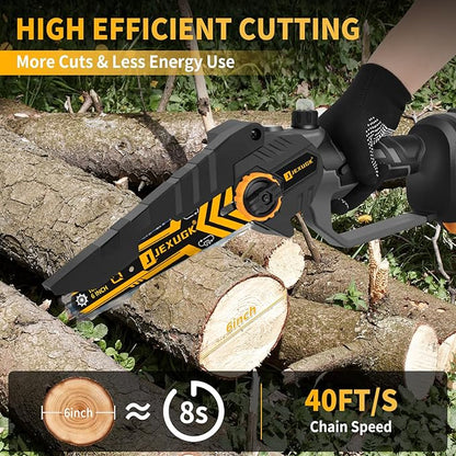 6" Mini Chainsaw Cordless,2 x 2.0Ah Battery Brushless Electric Chain Saw Tool-free Installation with 2 Chains & Guide Plates,Portable Handheld Motosierra for Tree Pruning Wood Cutting
