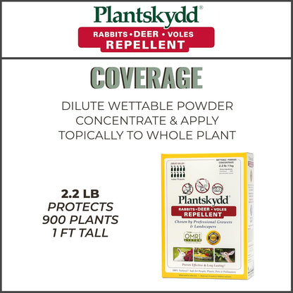 Plantskydd Animal Repellent - Repels Deer, Rabbits, Elk, Moose, Hares, Voles, Squirrels, Chipmunks and Other Herbivores; Wettable Powder Concentrate - 2.2 LB Box - Makes 2.5 Gallon Liquid (PSP-R2)