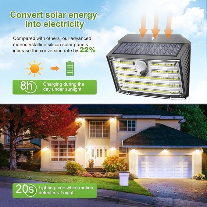 CLAONER Solar Lights Outdoor [𝟔 𝐏𝐚𝐜𝐤/126 LED], Wireless Motion Sensor Lights, IP65 Waterproof Security Lights 3 Modes, 270° Lighting Angle, Ultra-Bright Wall Lights for Deck Patio Fence Garage