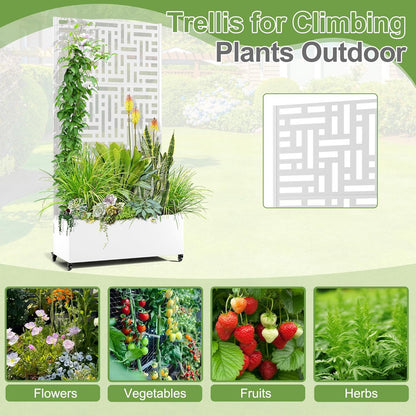 Raised Garden Bed with Trellis and Wheels,73"x35"x16" Metal Raised Garden Bed,White Modern Metal Planter with Climbing Trellis for Vines & Vegetables
