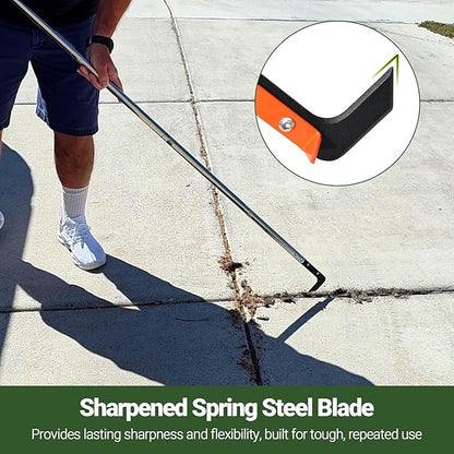 58in Crack Weeder with Spring Steel L-Shaped Blade Adjustable Stainless Steel Handle Garden Crevice Weeding Tool for Sidewalks, Driveways, and Patios