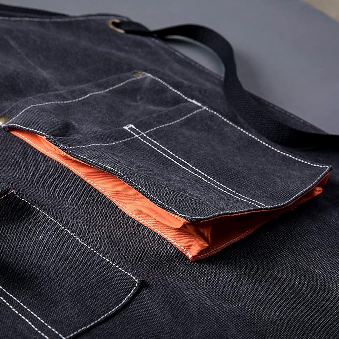 Canvas Aprons for Men Chef Apron, Work Apron with Large Pockets - 16oz Heavy Duty Cross Back, BBQ, Cooking