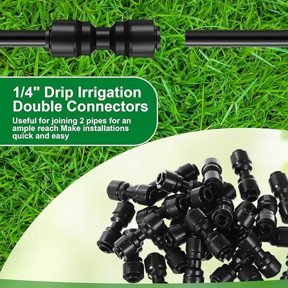 30 Pcs 1/4" Drip Irrigation Tee Connectors for Tube Quick Connect Parts Fittings for 1/4 Inch(6.35mm) Irrigation Tubing or Sprinkler(Black,Two Way Connector)