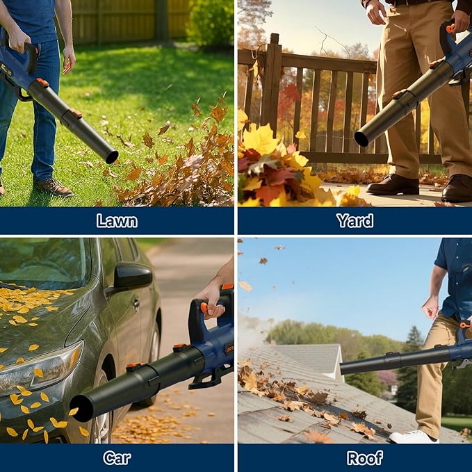 Leaf Blower Cordless with 2× 5.0Ah Batteries and Charger, 21V Electric, Lightweight Battery Powered Blowers for Lawn Care, Yard, Patio Cleaning, Blowing Leaves & Dust, Dark Blue