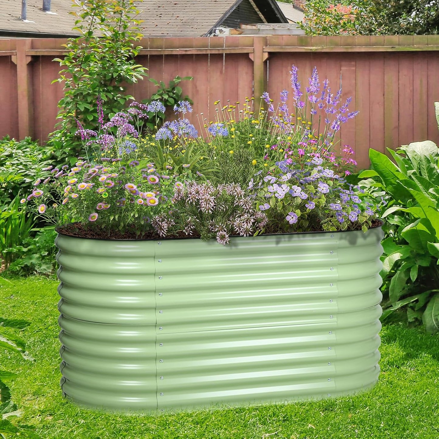 BPS 2-in-1 Metal Raised Garden Bed, 5.3x2.7 FT Galvanized Planter Raised Beds for Vegetables, Flowers 31'' Extra Tall